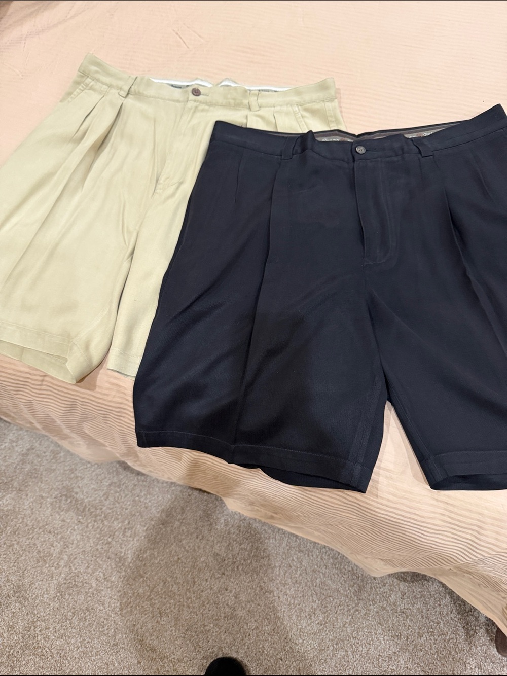 2 pairs Tommy Bahamas Men's Pleated Silk Shorts in Black and beige